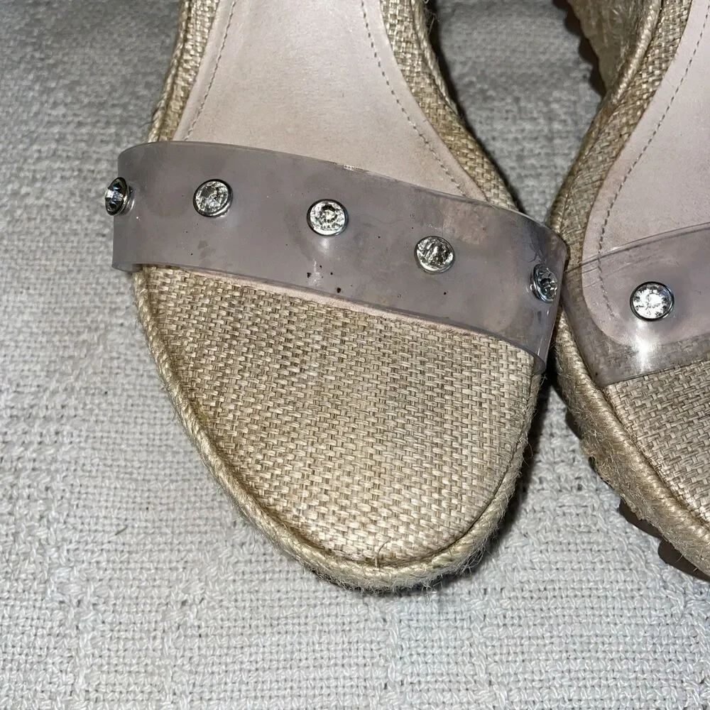 Schutz Women’s Wedge Espadrilles Size 9.5 B Clear Straps Jute Beach Cruise Fun